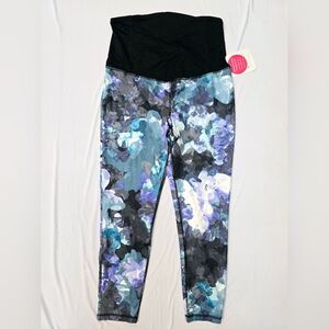 Maternity Cross Over Panel Floral Dye Active Leggings- Large